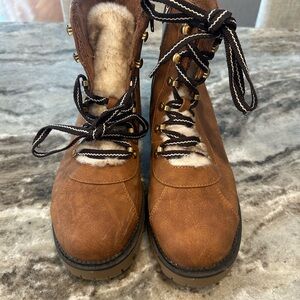 Style & Co Morggan Women’s Lace Up Camel Combat Booties Faux Fur